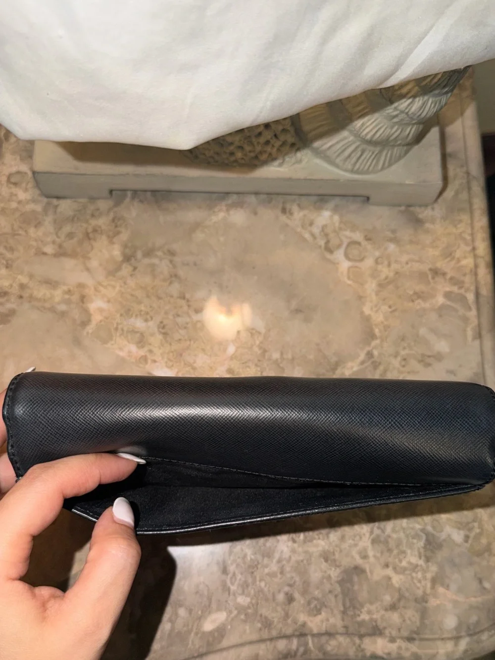 Tory Burch Black Leather Logo Clutch Wallet with Gold Emblem